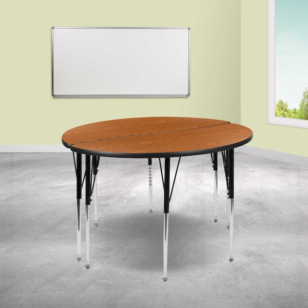 Flash Furniture Round 47.5 W, 48 L, 30.25 H, Chrome, Laminate, Particleboard, Steel, Wood Grain XU-GRP-A48-HCIRC-OAK-T-A-GG - main